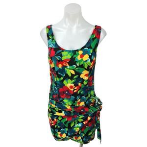 Vintage Joni Blair Multicolor Floral Tie Knot Sleeveless Mini Tank Dress Size 11